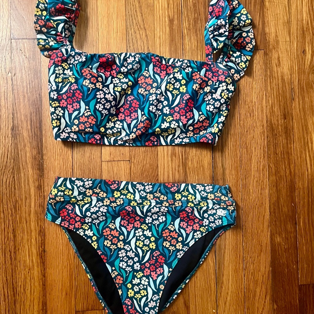 Albion Costa Floral Bikini Set with Red and Blue Accents